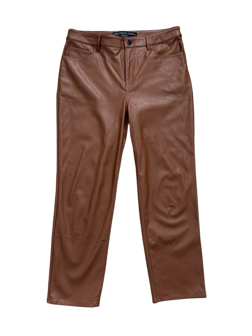 RW&CO Faux Leather Straight-Leg Pants Caramel Brown Dressy Cropped Flaw Size 29